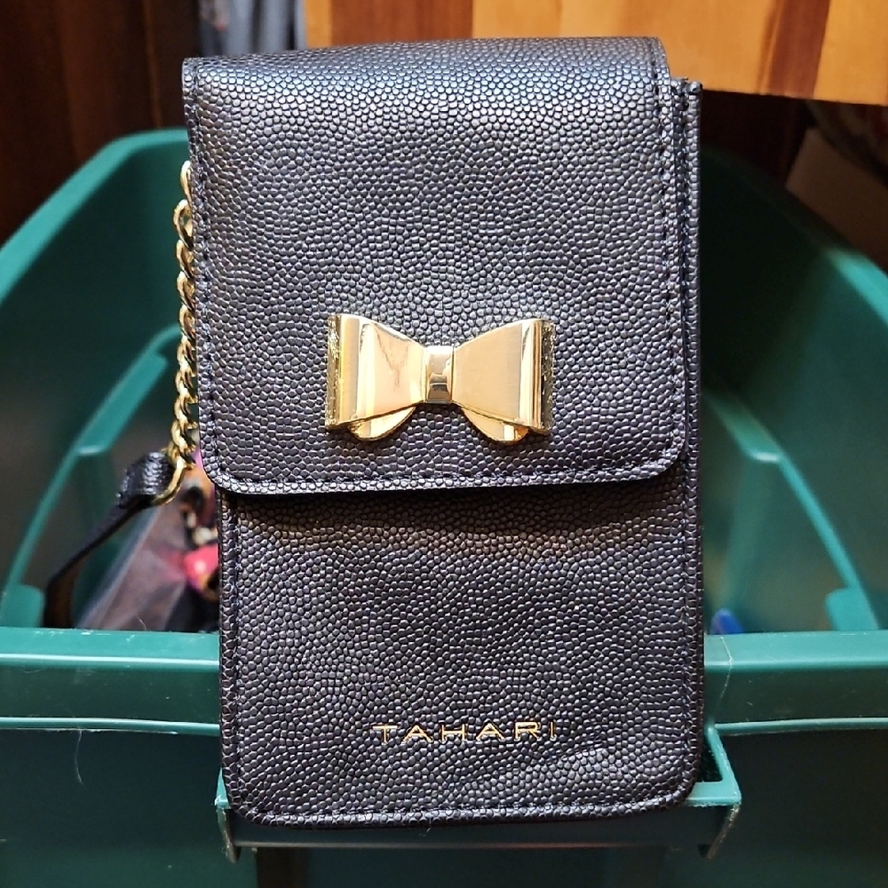 Tahari Black Crossbody Bag with Gold Accent